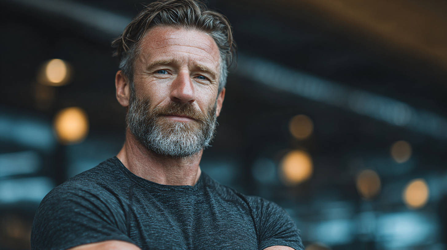 Чоловік середнього віку під час тренування